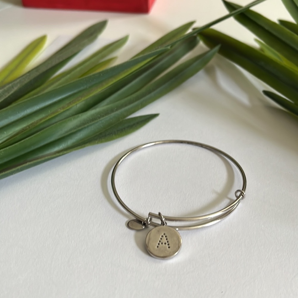 Silver Color Bangle Bracelet With “A” Initial Rou… - image 4